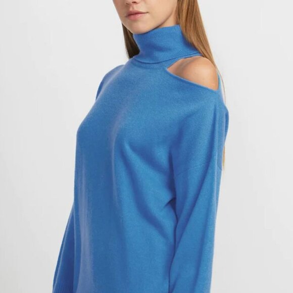 360 CASHMERE Joana Turtleneck Sweater DRESS XS Blue 100% Cashmere Knit NEW - Picture 4 of 8